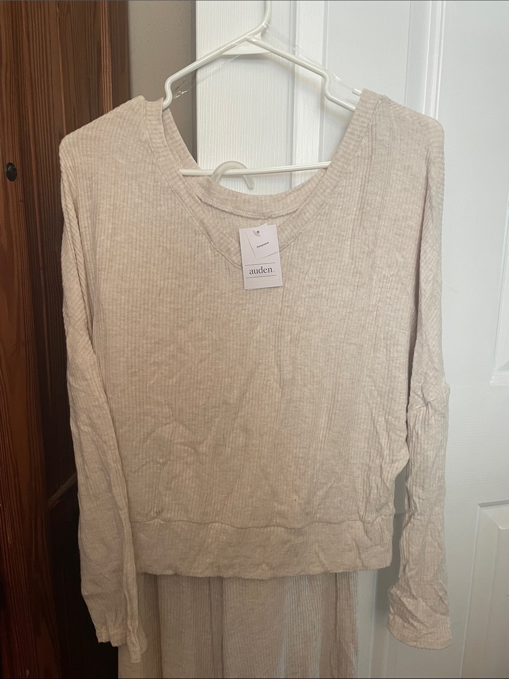Auden Cream Ribbed Knit Lounge Set (Top & Pants)